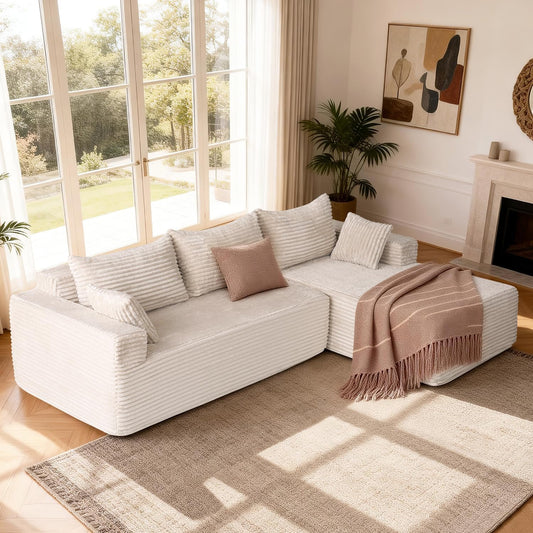 105" Cloud Sectional Couch with L-Shape Chaise,Modern Modular Sofa with Deep Seat, Upholstered Couches for Living Room Bedroom,No Assembly Required, Beige(Plush Corduroy Fabric)