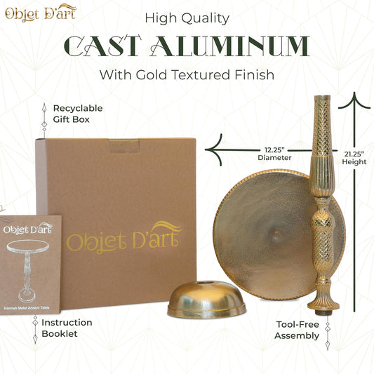 Small round Gold Side Table, Hannah, 20" Height, Vintage Metal Accent, Side, Pedestal, Coctail and Drink Tables for Living Room and Small Spaces