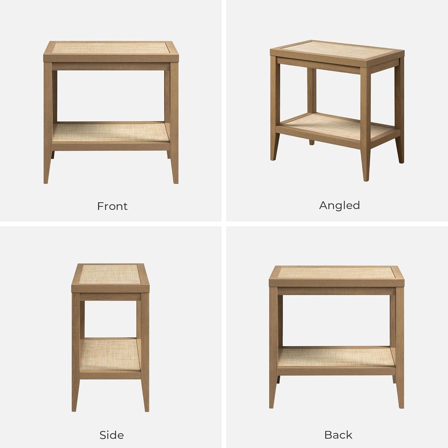 Rattan Night Stand Bedside Table - Farmhouse Boho Narrow End Table for Living Room - Accent Side Table with 2 Rattan Open Storage Shelves for Bedroom, Small Spaces