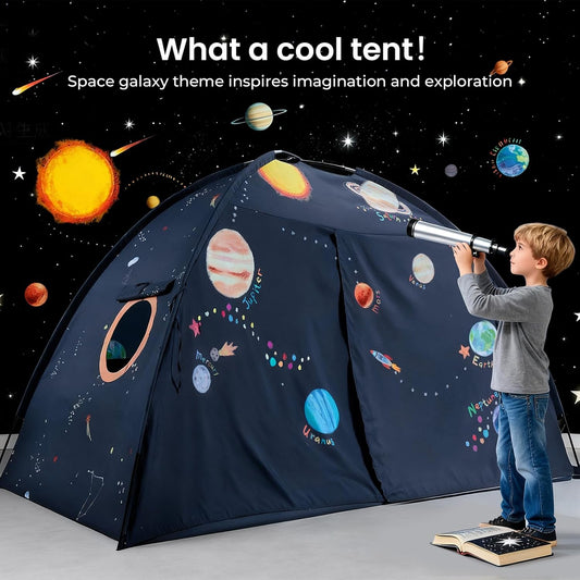 Space Galaxy Bed Tent for Kids – Sleep Bed Canopy with 9 Planets Design, Easy-To-Install Indoor Kids Play Tent, Imaginative Playhouse, Ideal Gift for Boys & Girls – 77" X 40" X 46"
