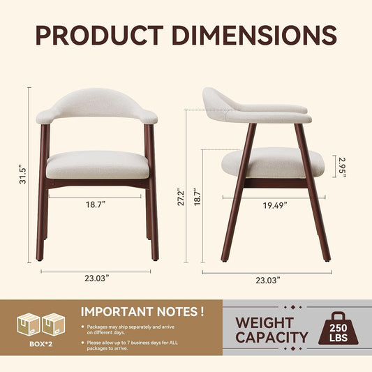 Wooden Dining Chair with Armrest Set of 4, Modern Fabric Upholstered Dining Room Chair with Curved Back and Wood Legs,Comfortable Accent Chairs for Kitchen Dining Room,Beige