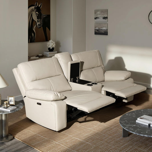 Malibu 79" Modern Power Motion 3-Piece Reclining Loveseat Sofa with Cup Holders, Cream Taupe Beige