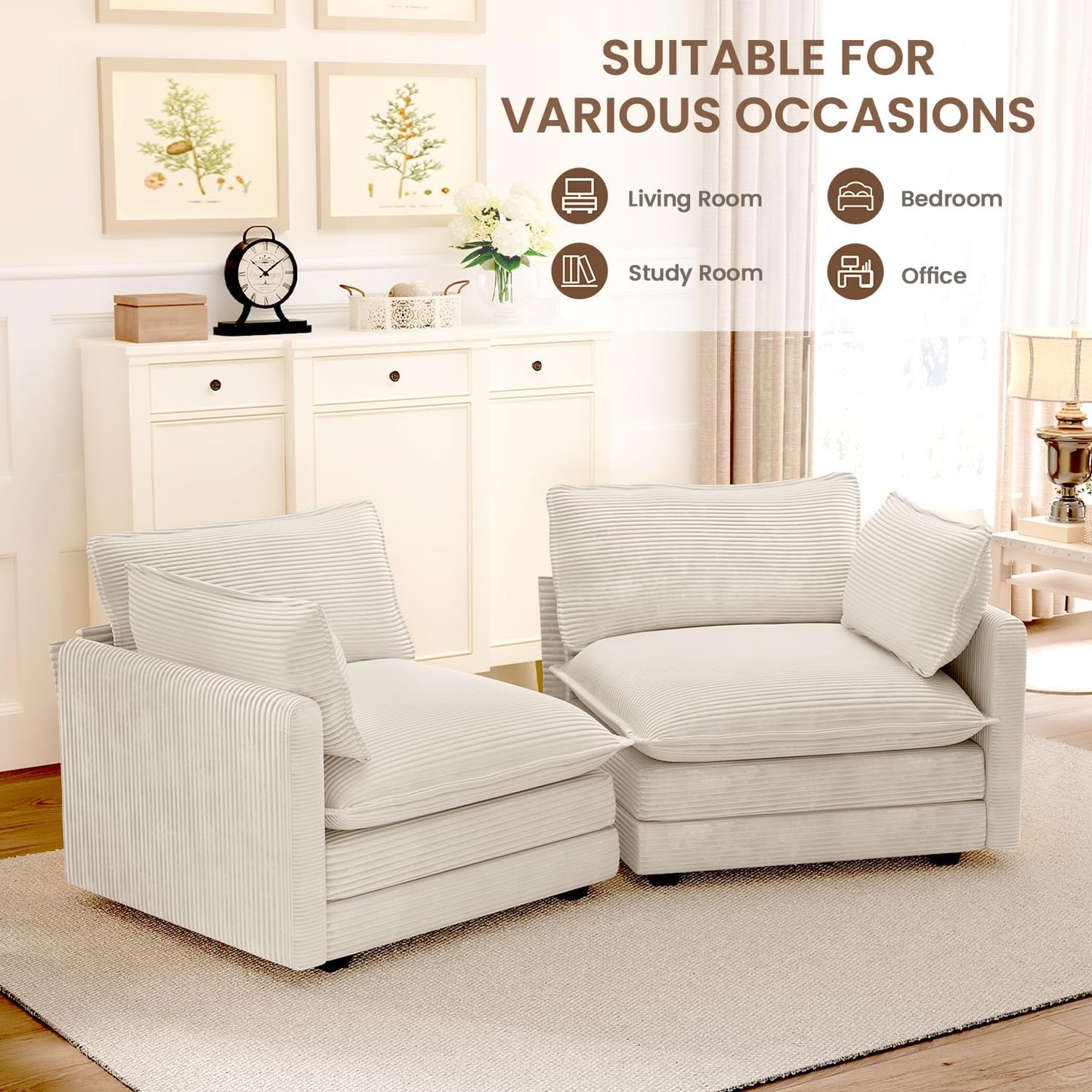 78'' Sectional 2 Seat Cloud Loveseat with 2 Throw Pillows, Modern Corduroy Love Seat, Cozy Sofa for Living Room, Office and Bedroom, Beige