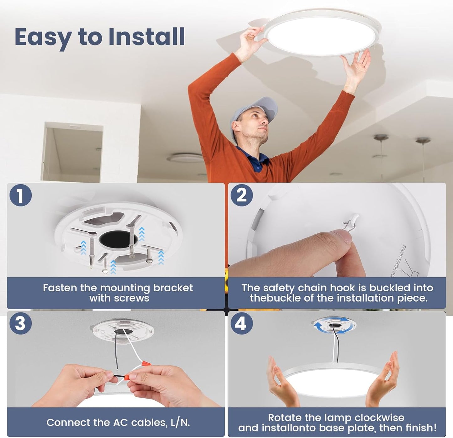 12 Inch Flush Mount LED Ceiling Light Fixture, Dimmable 3000K-6500K Adjustable Lights, Ultra Thin White round Lamp, 24W Ceiling Lights for Hallway, Kitchen, Bedroom, 6 Pack