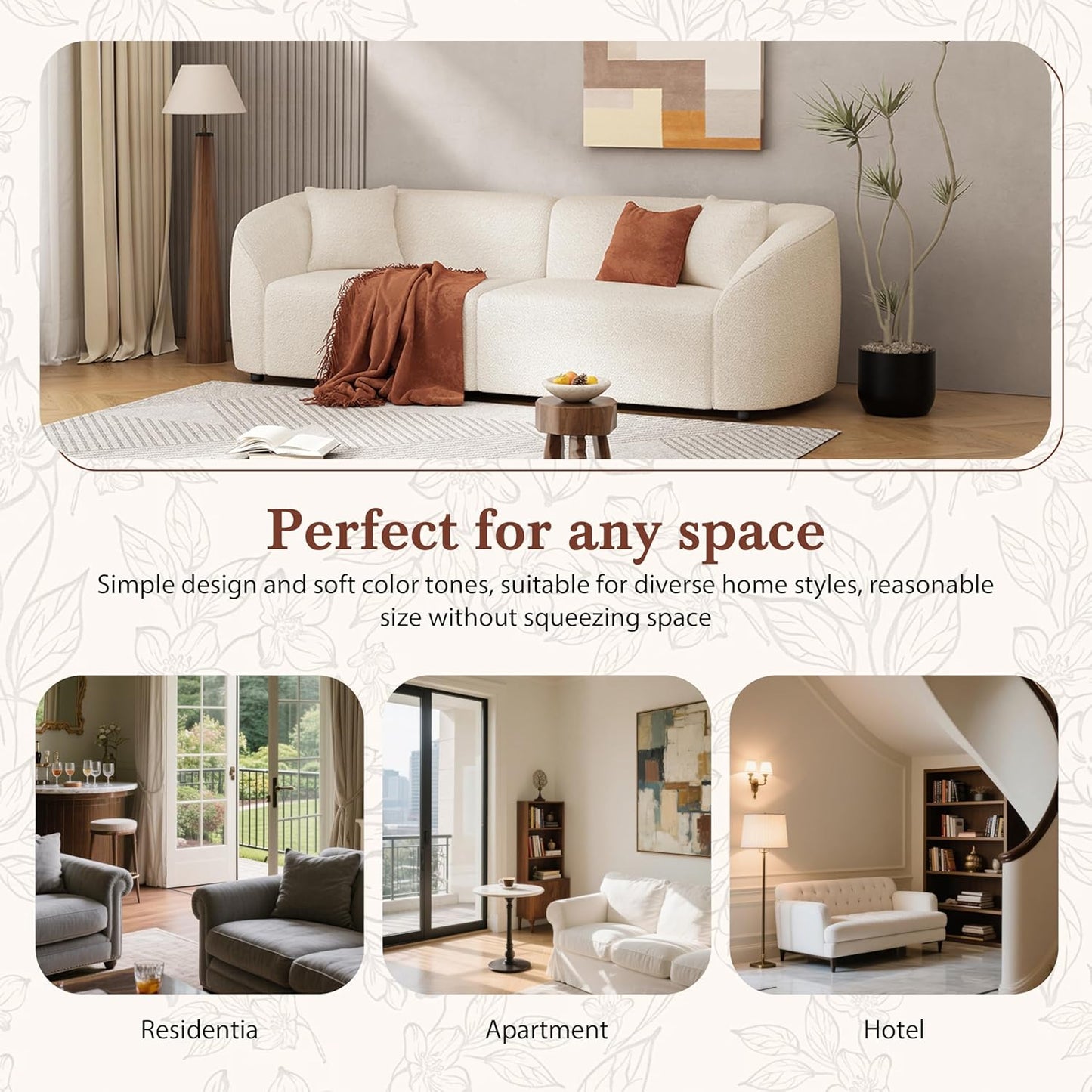 87.50" Velvet Curved Oversized 2 Seater Sofa, Upholstered Couch Chair, Soft Seating Lounge Sofa, Cozy Loveseat with Armrest, Reading Loveseat for Living Room, Home Rest, Cream