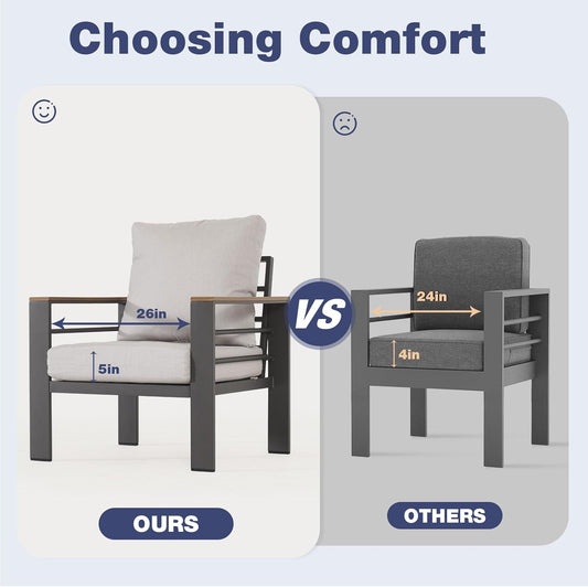 Aluminum Patio Furniture Set 7 Seats, Oversized Outdoor Sectional with Washable Thick Cushions, Coffee Table and Waterproof Cover, Patio Conversation Sets for Porch, Balcony, Deck