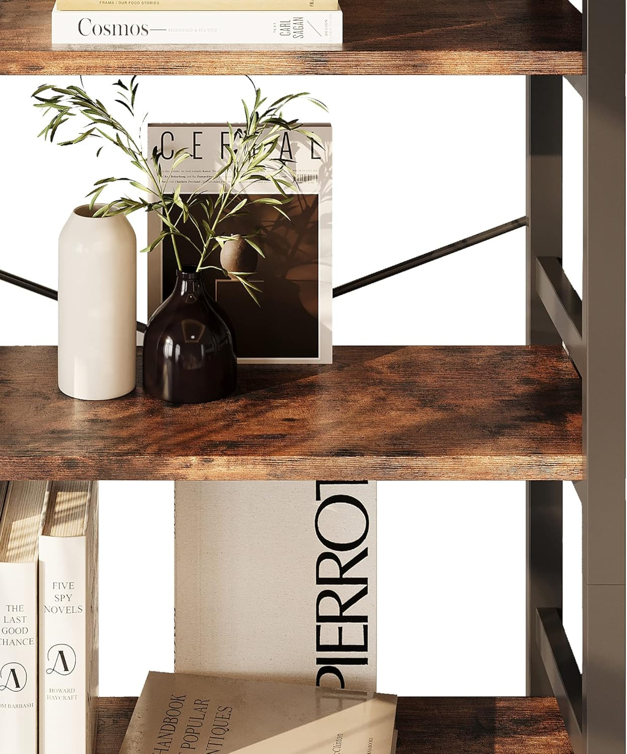 Bookshelves and Bookcases, 31.5In Wide Shelf 5-Tier Ladder Shelf 110Lbs/Shelf Vintage Industrial Style Bookcase for Bedroom Living Room Home, Vintage Brown