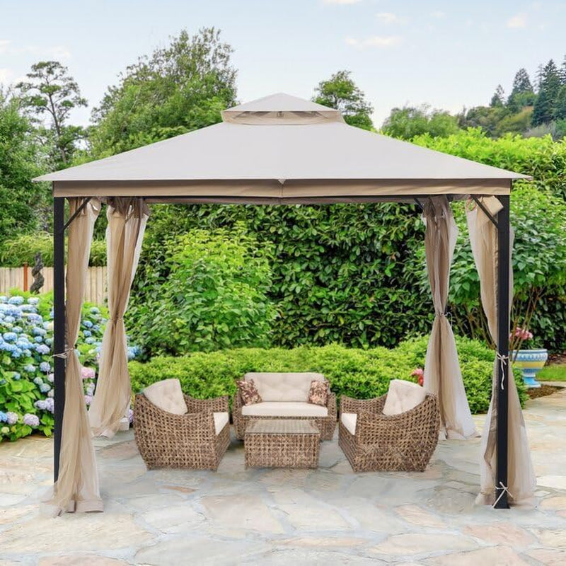 Outdoor Patio Gazebo 10X10, Heavy Duty Gazebos, Soft Top Gazebo with Metal Frame, Double Roof Canopy, Mosquito Nets, Permanent Pavilion for Decks & Backyards