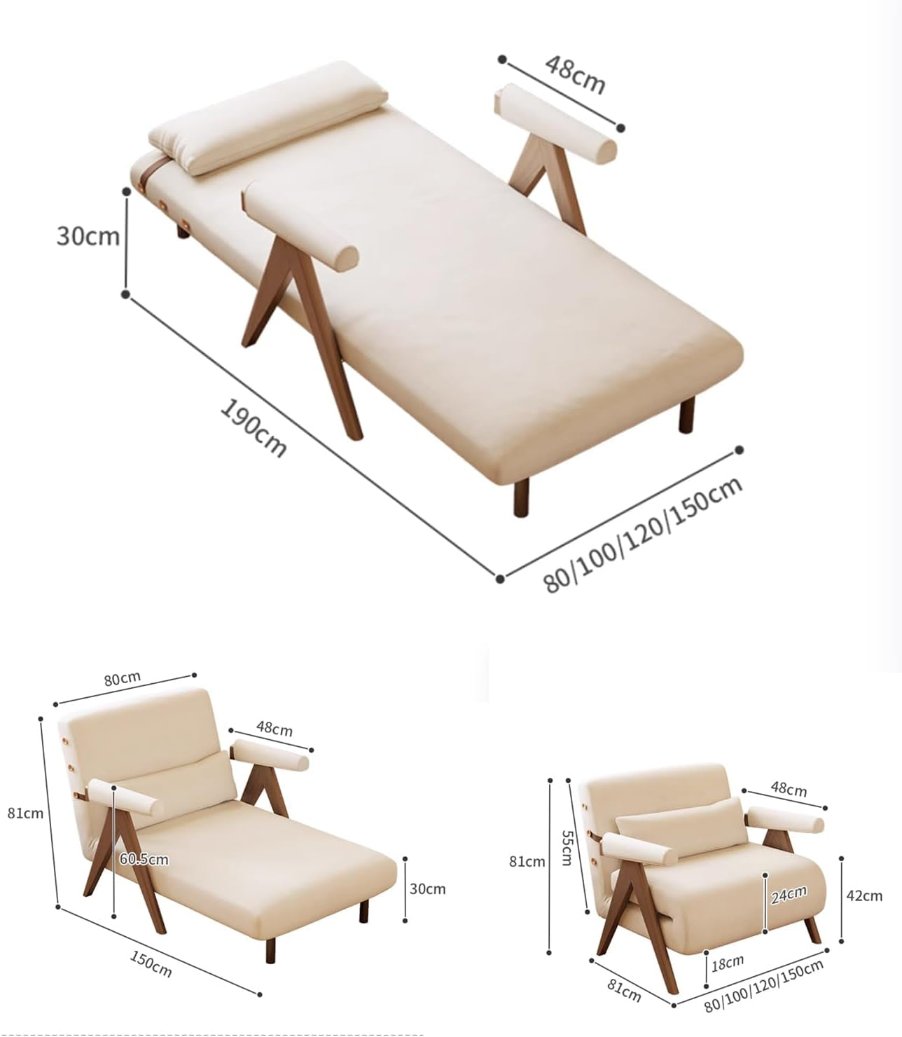 White Sleeper Chair for Reading |3 in 1 Sleeper Sofa Couch Bed | Adults | Living Room, Bedroom,Office | Adjustable Backrest| Space-Saving