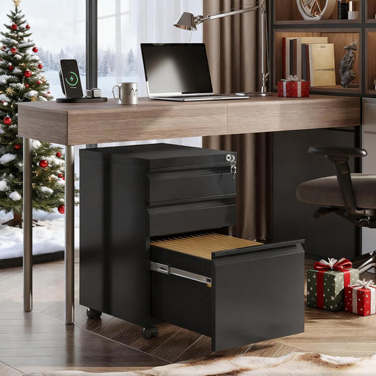 3 Drawer Mobile File Cabinet under Desk Office, Fully Assembled except Casters, Letter/Legal Size, Black