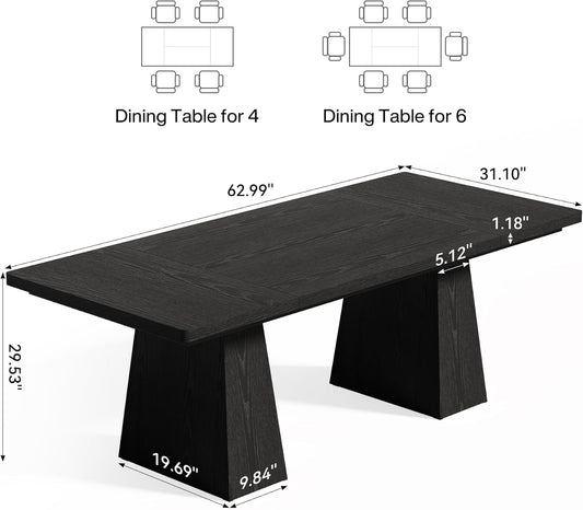 Dining Table for 4-6 People, Wooden Table, Rectangle Furniture with Heavy Duty Legs, Modern Kitchen Table for Home, Dining Room, Black