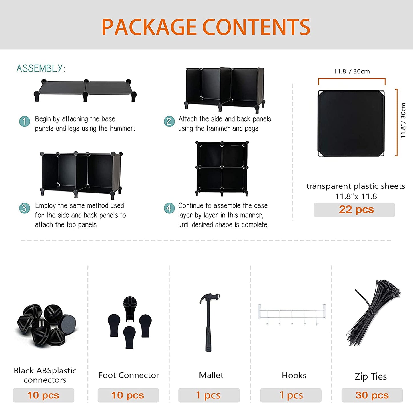 6-Cube Storage Organizer, Closet Organizer Storage Cabinet Shelf Bookcase Bookshelf with Metal Hammer, Storage Cubes Organizer Cabinet for Kids, Closet, Bedroom, Bathroom(11.8X11.8X11.8 Inch)Black