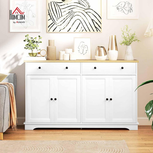 Sideboard Buffet Cabinet with Storage, 55" Modern Kitchen Cabinet with 4 Doors, 2 Drawers and 2 Adjustable Shelves, Coffee Bar Cabinet, White