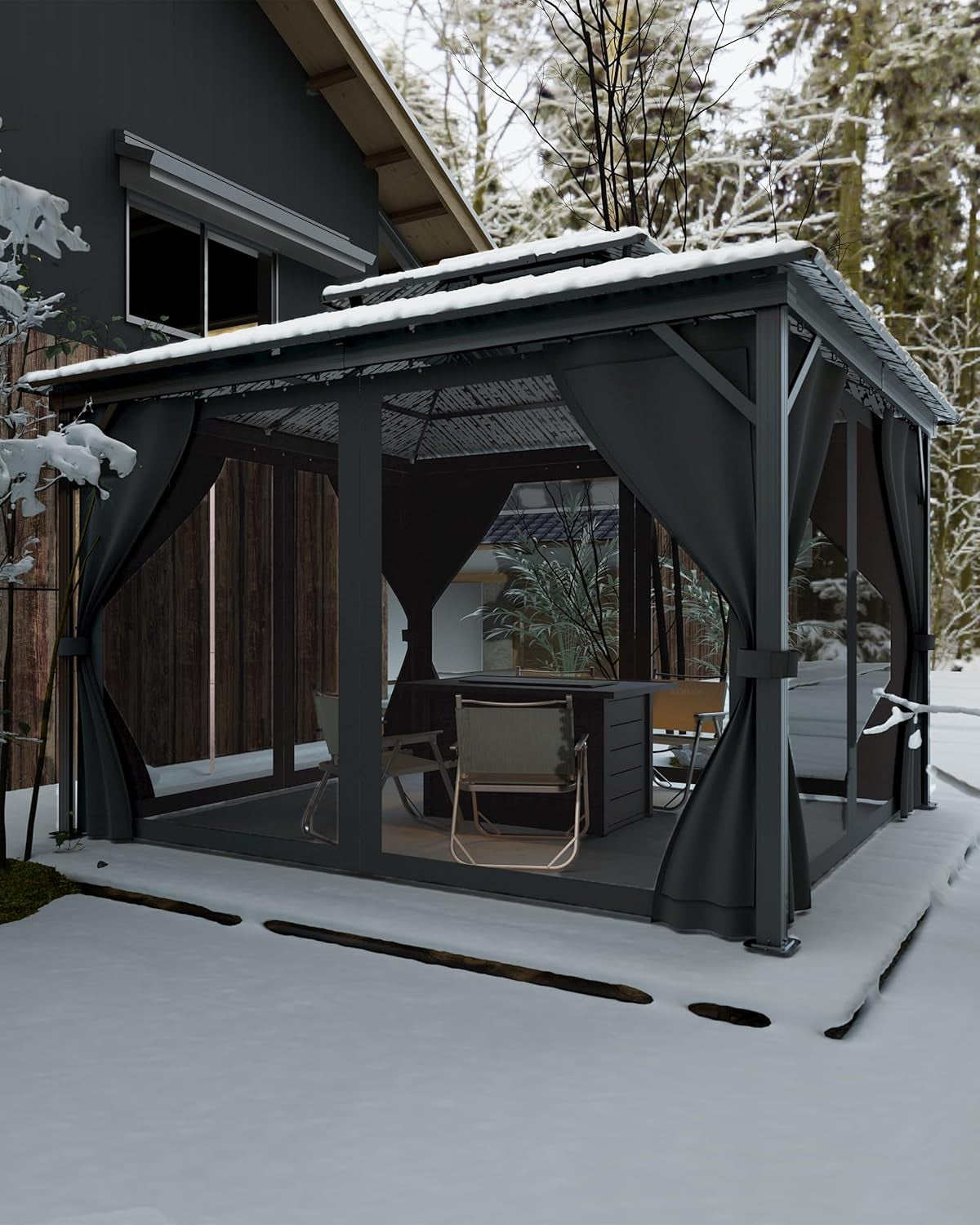 10X12 Ft Hardtop Gazebos with Heavy Duty Double Roof, Nettings and Curtains Galvanized Steel Outdoor Gazebos for Patio, Backyard, Deck, Lawn (Grey)