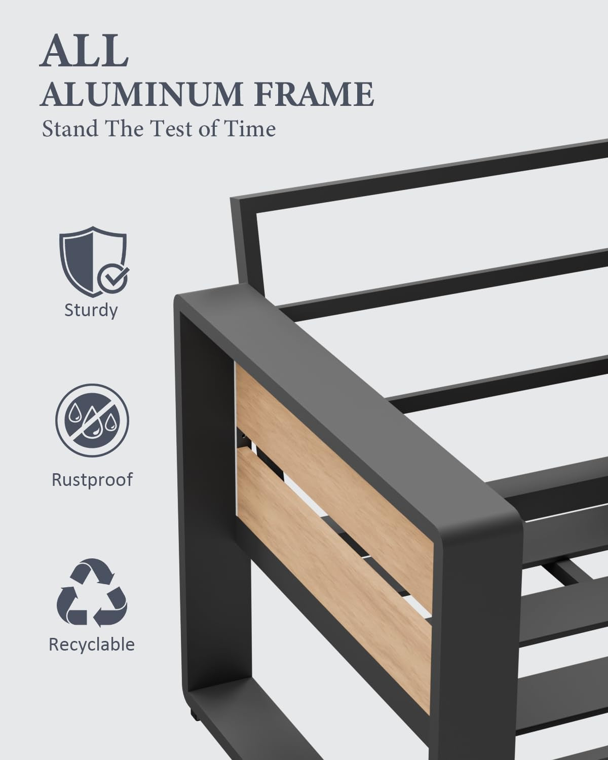 Aluminum Outdoor Patio Furniture - 2 Pcs Armchair, All-Weather Metal Modern outside Furniture with Washable Thick Cushion for Garden/Backyard/Porch, Grey