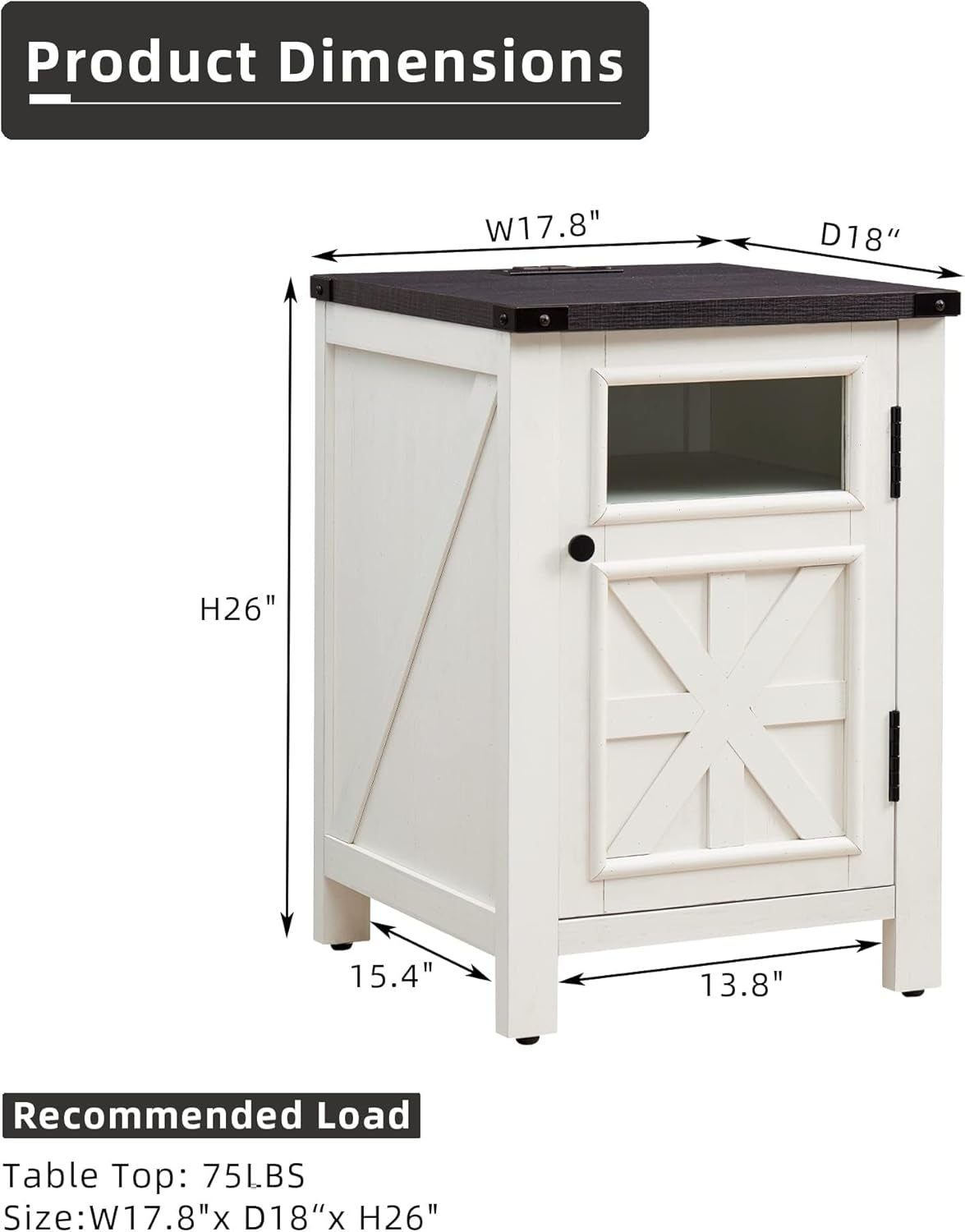 3 Pieces Farmhouse Bedroom Set-Queen Size Bed with 2 Nightstands of Sliding Barn Door Storage Cabinets, Solid Wood Slats Support, Noiseless, No Box Spring Needed, off White