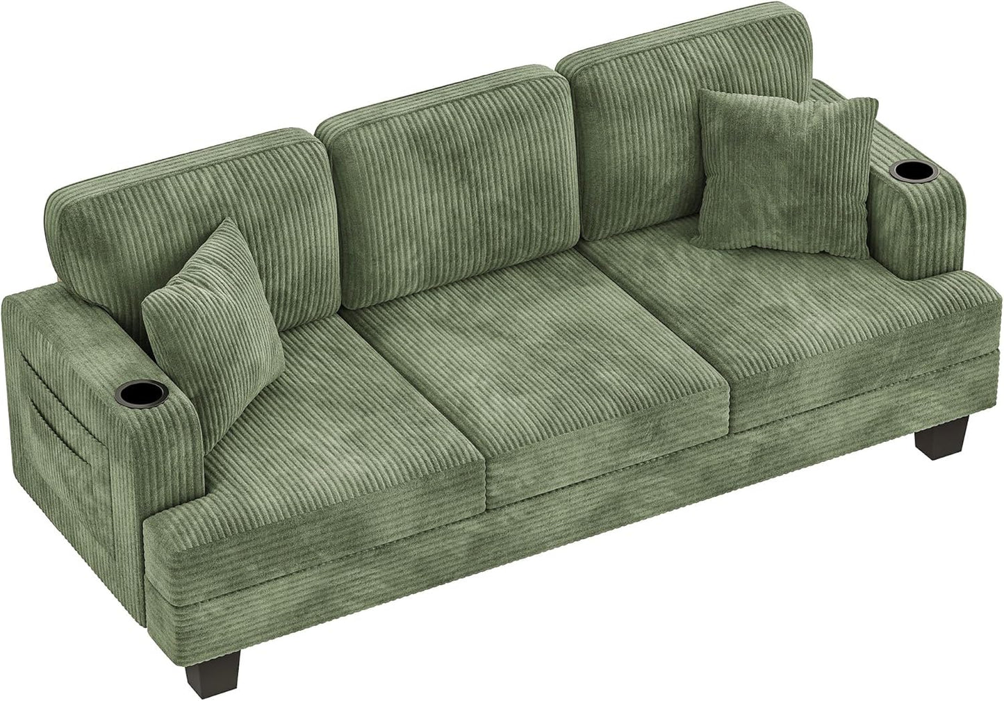 Couches for Living Room, 83" Couch with Soft Deep Seats, Modern Sofa 3 Seater in Corduroy for Apartment, Bedroom (Olive Green)