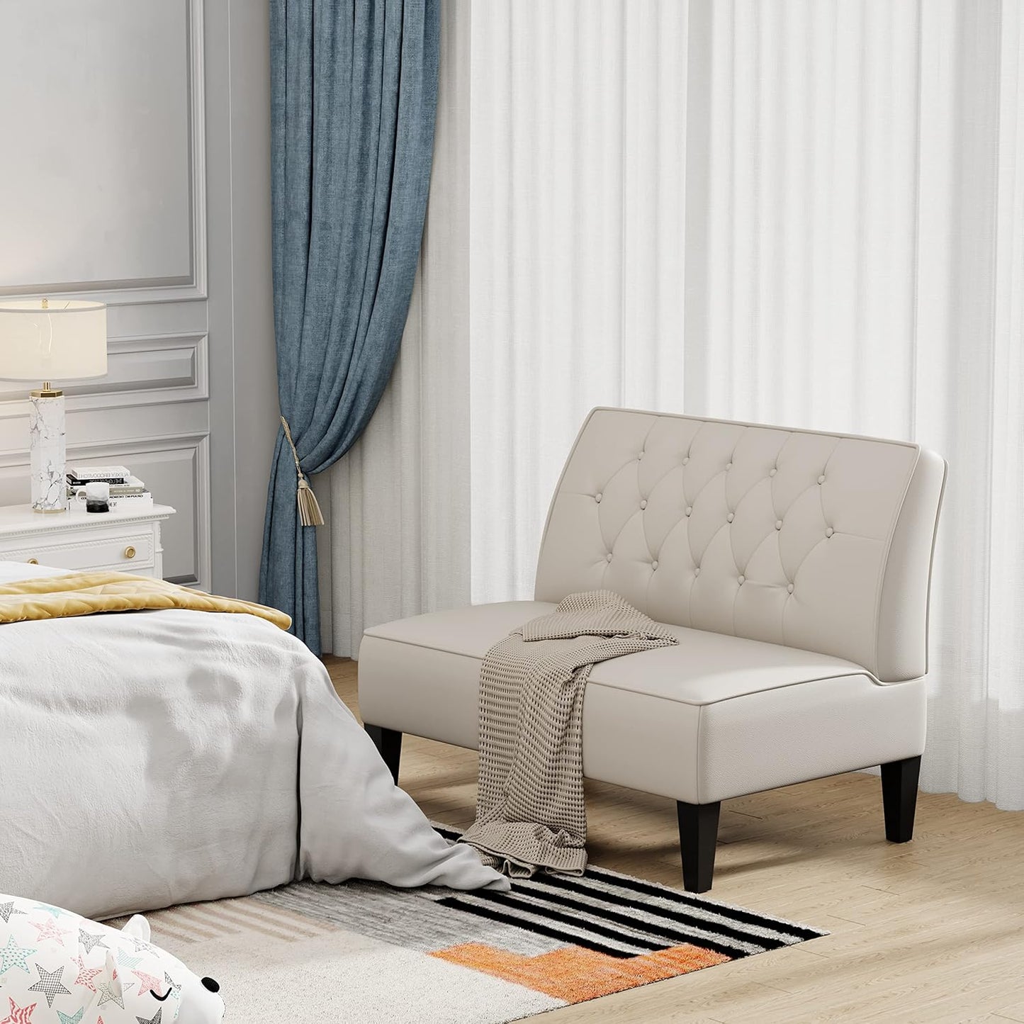 Button Tufted Loveseat Settee Upholstered Sofa Backrest Buckle Couch Banquette Bench for Dining Room Living Room Bedroom Funiture