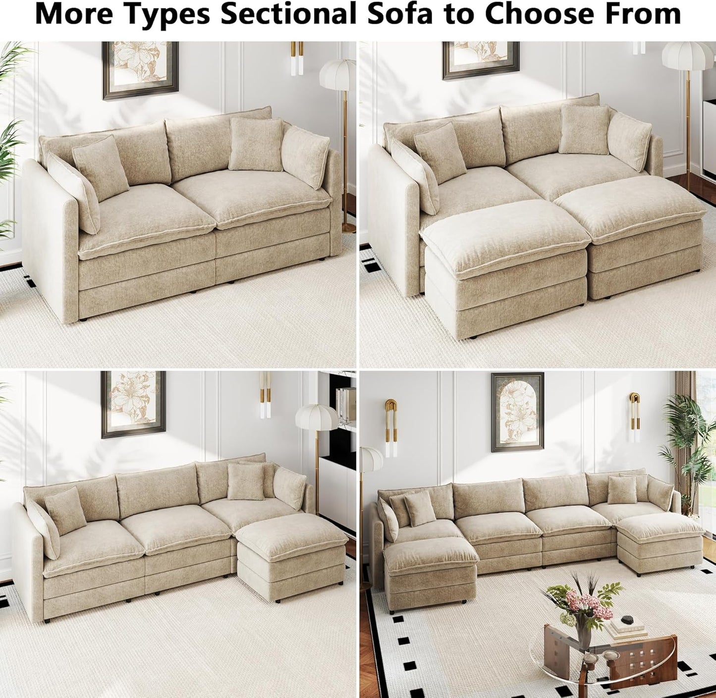 Modular Sectional Sofa Modern Convertible Loveseat Couch,77.16 Inch Deep 2-Seater Sofas Comfy Chenille Cloud Sofas and Couches with Pillows for Living Room Apartment(Camel)