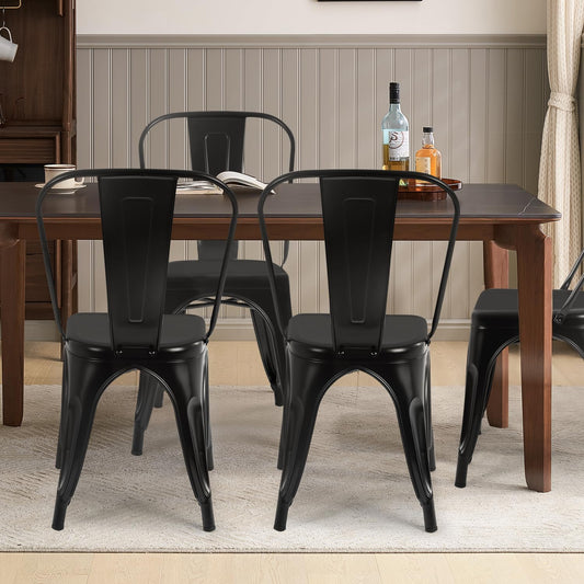 | Metal Dining Chairs | Set of 4 | Black | Stackable Tolix Side Chairs with Backrest | Scratch-Resistant | Non-Slip Feet | Indoor/Outdoor Use | 330 Lbs Capacity | for Kitchen & Restaurant