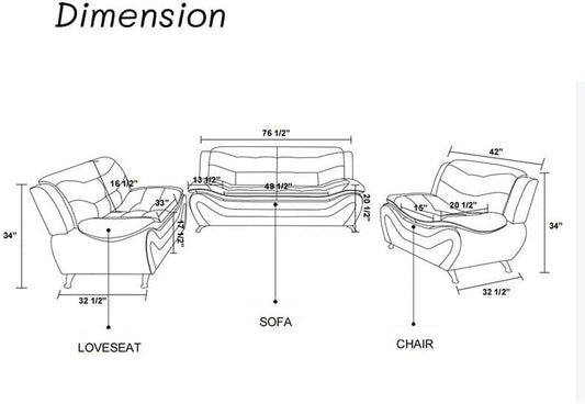 3-Piece Living Room Furniture, Modern White Faux Leather Sofa Set with Sturdy Metal Legs, (3-Seat Sofa + Loveseat + Armchair), Easy Assembly