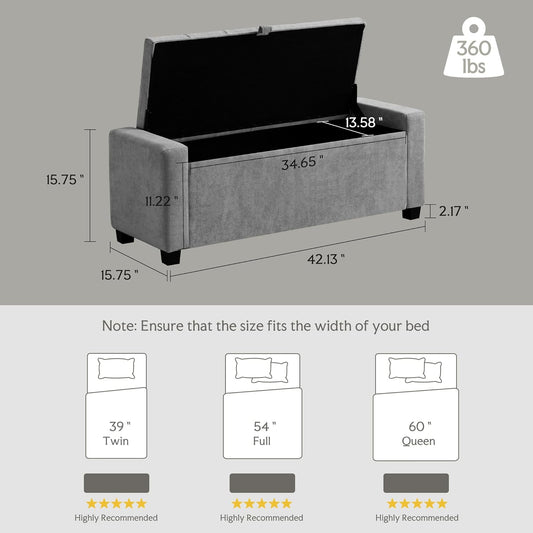 Storage Ottoman Bench, Linen Fabric End of Bed Storage Bench with Button Tufted, Safety Hinge Lid, Large Ottoman for Bedroom, Living Room & Entryway