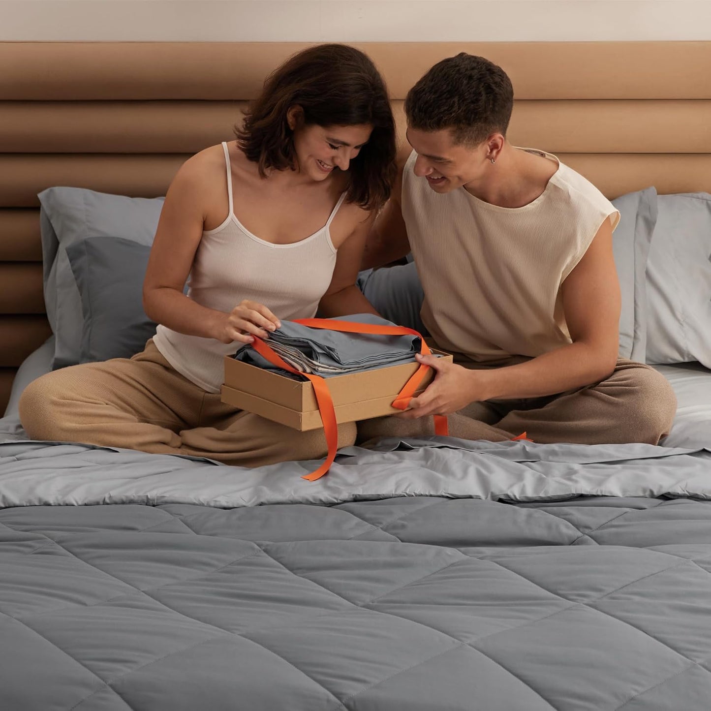 Queen Comforter Set - 7 Pieces Reversible Grey Bedding, Gentlesoft™ Queen Size Bed Set Gift for Family, Bed in a Bag with Warm down Alternative Comforter, Sheets, Pillowcases & Shams