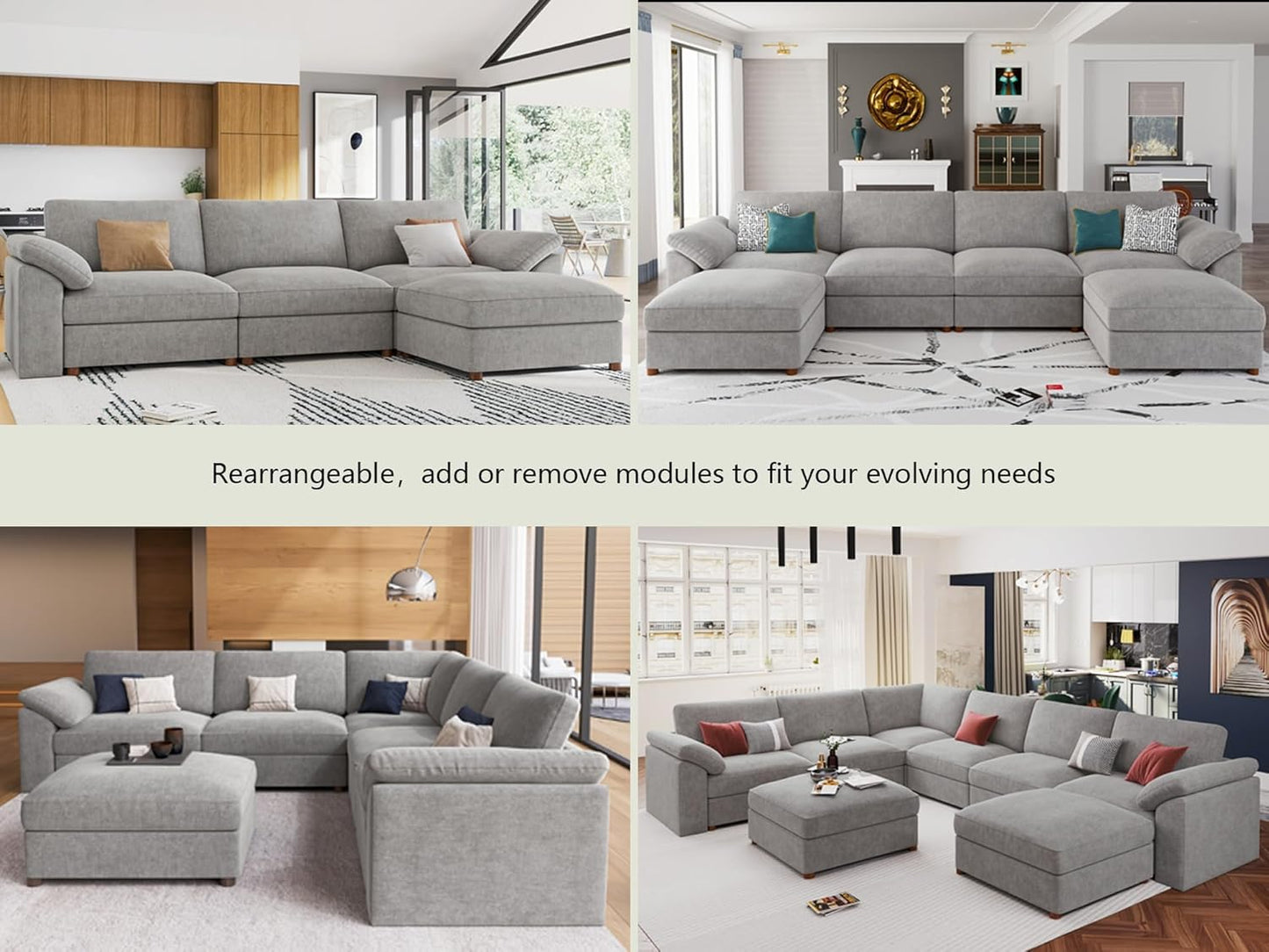 Oversized L Shape Sectional Modular Sofa,Wide Deep Seat Sectional Sofa,Fsc Certified Comfortable Chenille Grey Cloud Modular Sofa