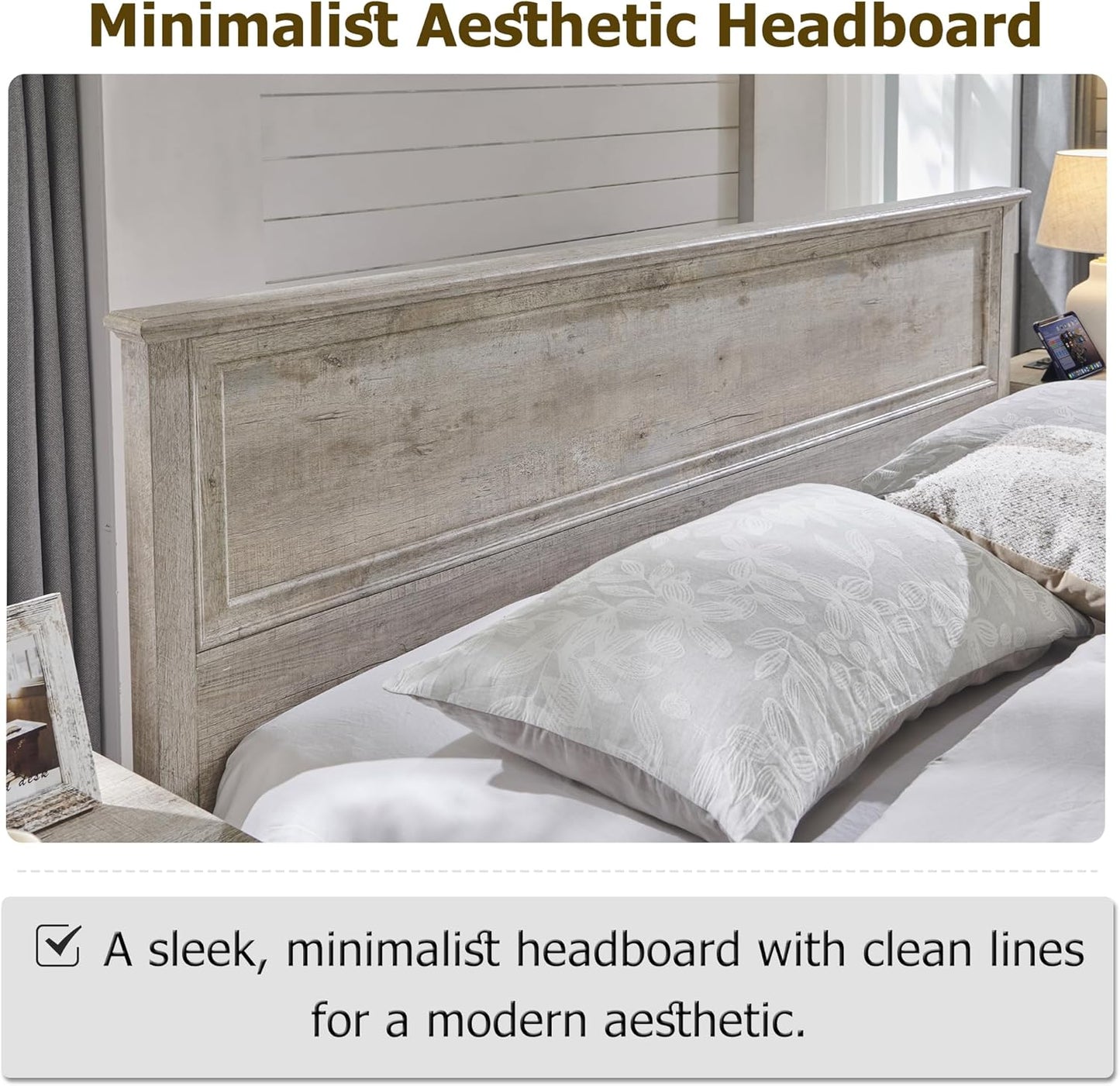 Farmhouse King Bed with Headboard and Storage Bench, Rustic Wood Platform Bed with 80" Storage Chest W/ 4 Large Drawer, Light Rustic Oak