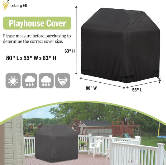 Large Outdoor Playhouse Covers Waterproof, 80" L X 55" W X 63" H Sun Protection Dust, 420D Heavy Duty Oxford Fabric,Large Playhouse Cover,Black
