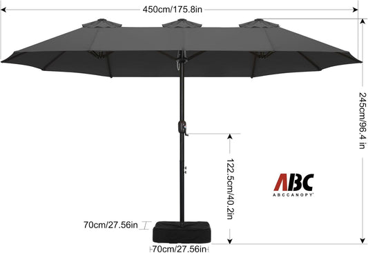 15FT Patio Umbrella with Base, Outdoor Double-Sided Rectangle Umbrella Bonus Latch, Wights for Poolside, Lawn, Backyard (Dark Gray)