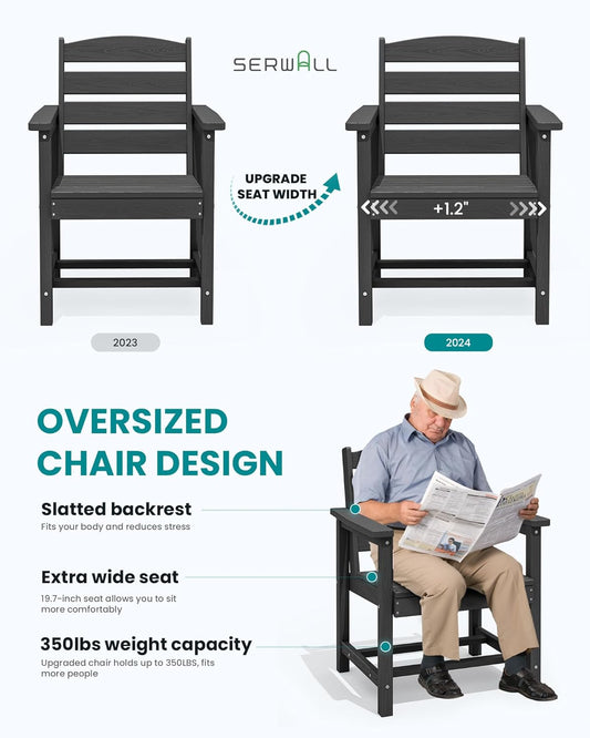 7-Piece Patio Dining Table Sets, Outdoor HDPE Dining Furniture Set with Umbrella Hole Cut-Out Table and 6 Chairs, Black