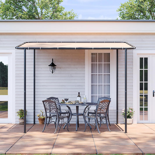 10X6 Lean to Gazebo Outdoor Pergola with Water Resistant & Uv-Resistant, Wall-Mounted Canopy Sloped Roof Awning for Patio Backyard, Deck, or Garden Khaki
