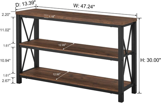 Rustic Console Table behind Couch, Industrial Entryway Table with Shelves, Farmhouse 3 Tier Sofa Tables for Living Room, Entry, Hallway (47 Inch, Rustic Oak)