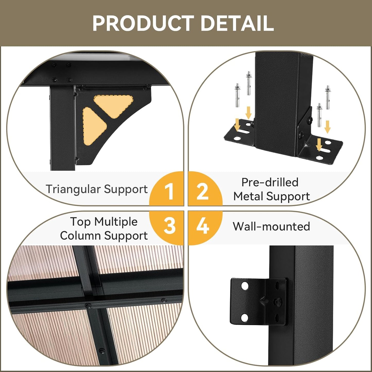 8’X10’ Gazebo, Wall Mounted Gazebos Pergola on Clearance, Outdoor Patio, Large Wall-Mounted Heavy Duty Awnings for Patio, Decks, Backyard (Black)