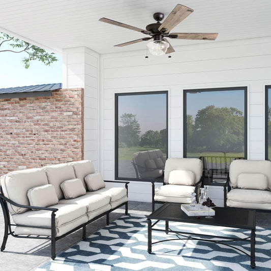 Abner Modern Farmhouse 52 Inch Ceiling Fan with Light, Outdoor Fan/Indoor Tri-Mount LED Ceiling Fan with 5 Blades, Silver Oak and Maple Brown Blade Finish Options, Bronze (80091-01)