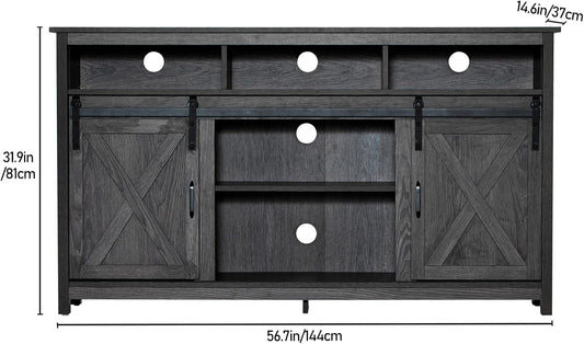 Farmhouse Coffee Bar Cabinet with Power Outlet, Rustic Sideboard Buffet Storage Cabinet with Storage, Wood Serving Table Cupboard for Dining Room, Living Room, Wash Grey