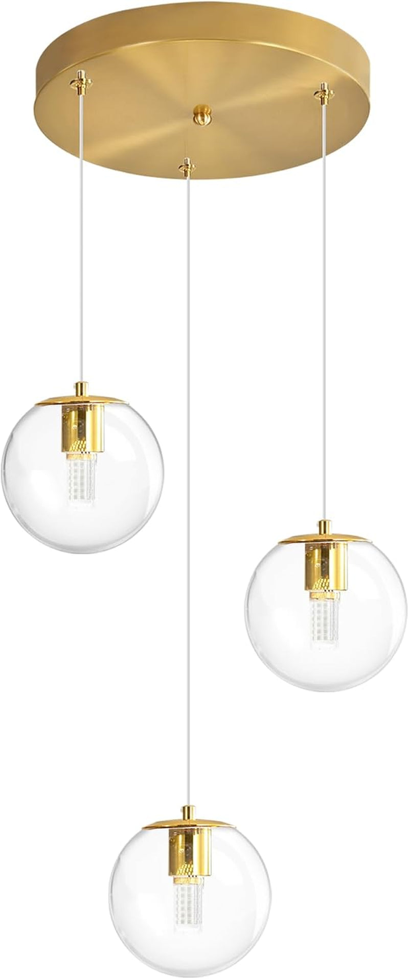 3-Light Modern Gold Pendant Light Hanging Fixture Light for Kitchen Island Mid Century Globe Pendant Light Glass Chandelier for Living Room Bedroom Entryway