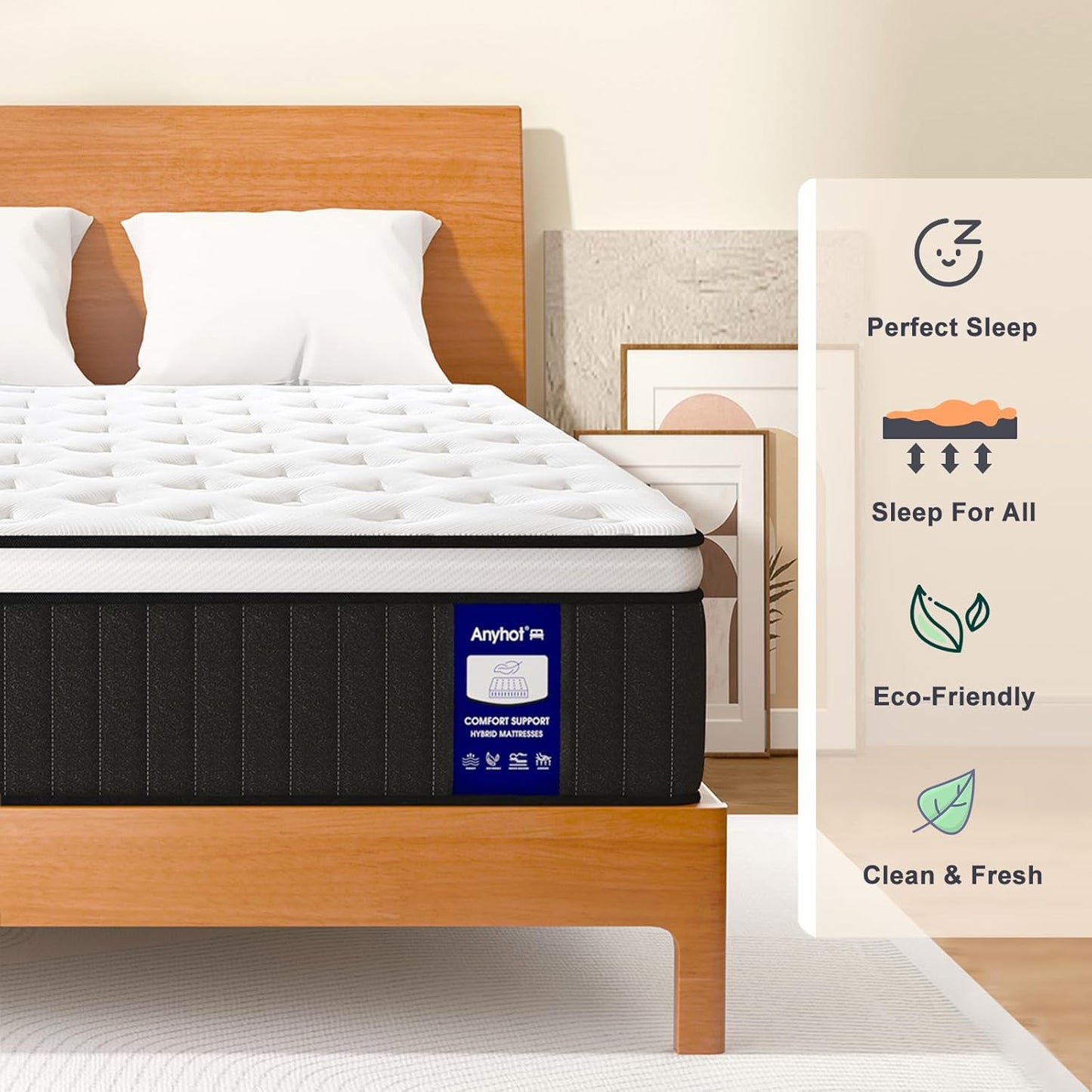 Queen Mattress,10 Inch Medium Firm Hybrid Bed Mattresses,Queen Mattress Size with High Density Foam and Independent Pocket Springs,Release Pressure,Cool and Breathable
