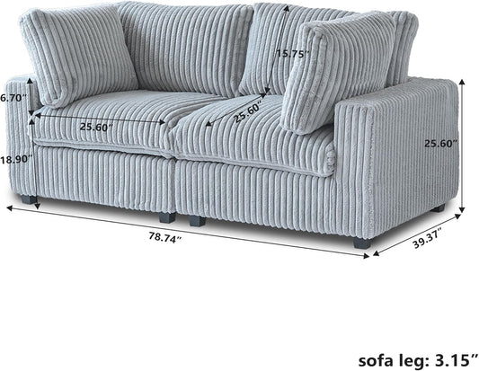 78" Deep Seat Sectional Couches, Convertable Sleeper Sofa for Living Room, Love Seat Couch, Sofa Covers Washable, Modular Sectional Sofas for Living Room, Apartment, Light Grey