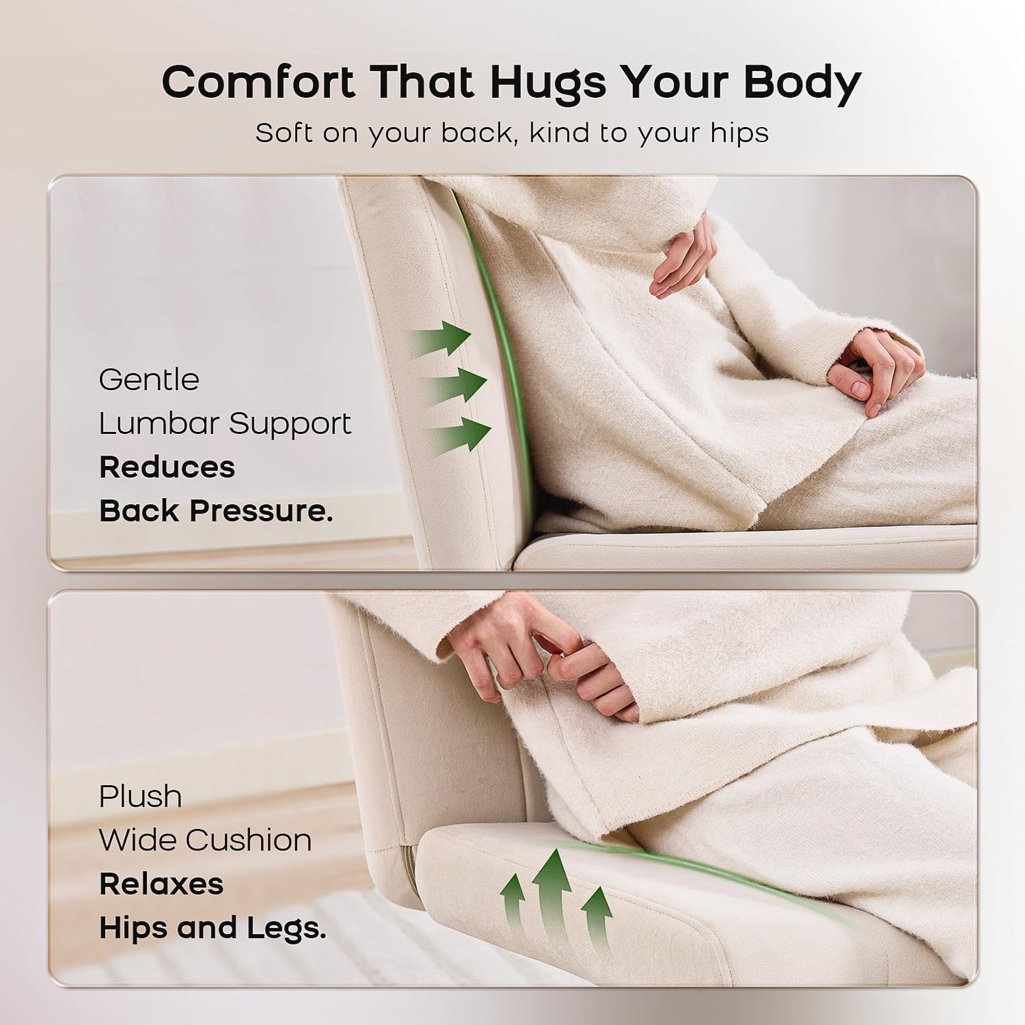 Criss Cross Chair with Wheels, Wide Cross Legged Desk Chair, Comfy Fabric Vanity Chair for Home Office Bedroom, Adjustable Armless Swivel Task Chair with 90–115° Tilt, Beige