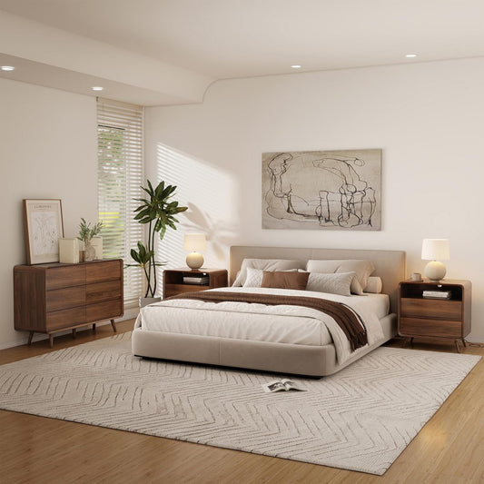 Dresser and Nightstand Sets 3 Piece, 6 Drawer Dresser for Bedroom and Nightstands Set of 2, Wood Chest of Drawers Night Stand Mid Century Modern Bedroom Furniture Set, Walnut