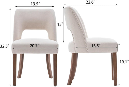 Wooden Dining Chairs Set of 2, Modern Fabric Upholstered Dining Room Chair Kitchen Chairs, Farmhouse Dinner Chair for Kitchen Dining Room, Beige