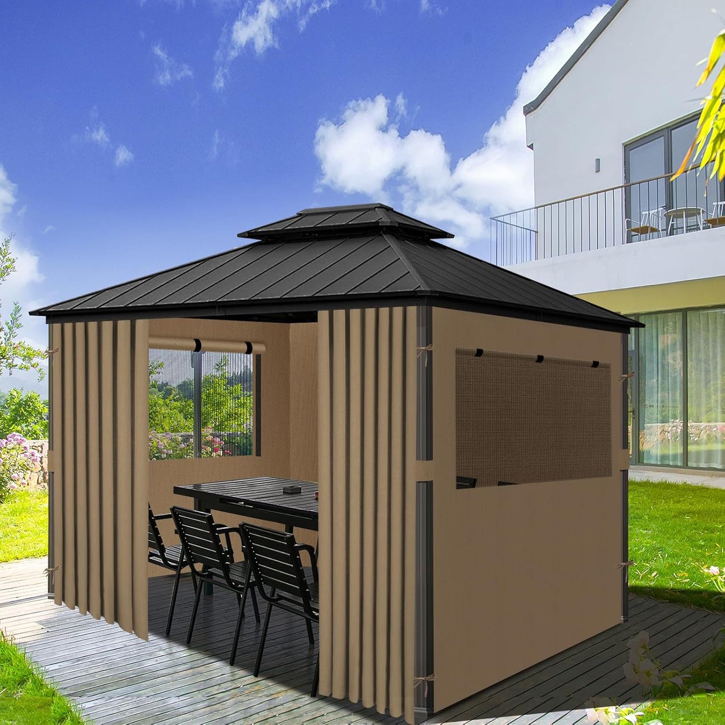 10'X12' Gazebo Curtains Outdoor Waterproof, 4-Panels Sidewalls with Zipper, Universal Replacement for Patio Privacy Screen(Only Curtains)