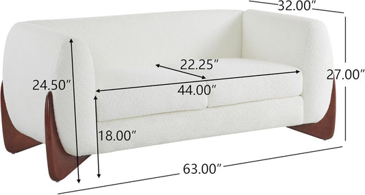 Alma 63" Boucle Loveseat with Wood Legs, 2 Seater Sofa Couches for Living Room, Upholstered Couch Chair, Soft Seating Lounge Sofa Chair, Cozy Loveseat with Armrest, Beige