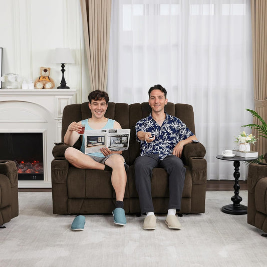 57.8" Zero Gravity Power Loveseat Sofa with Heat and Massage, Reclining Loveseat Recliner for Living Room, Fabric 6035SET (Brown)