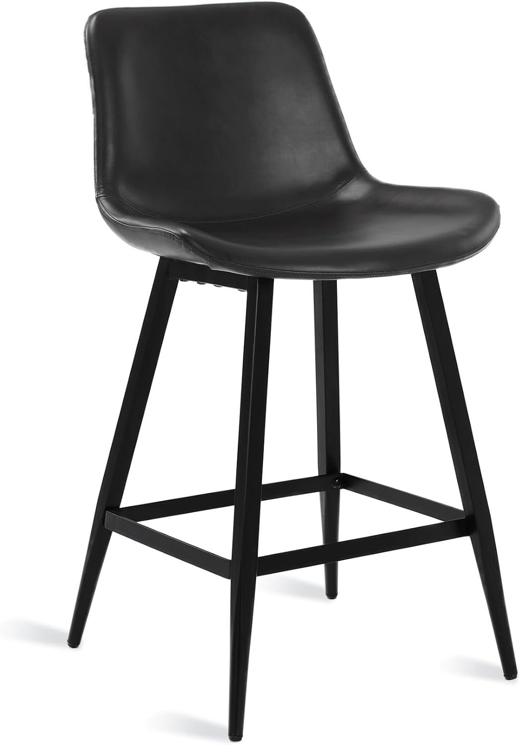 24 Inch Counter Stool, Modern Bucket Barstool Set of 3, Barstools with Back and Footrest, Faux Leather Bar Stools for Kitchen Island Restaurants, Black
