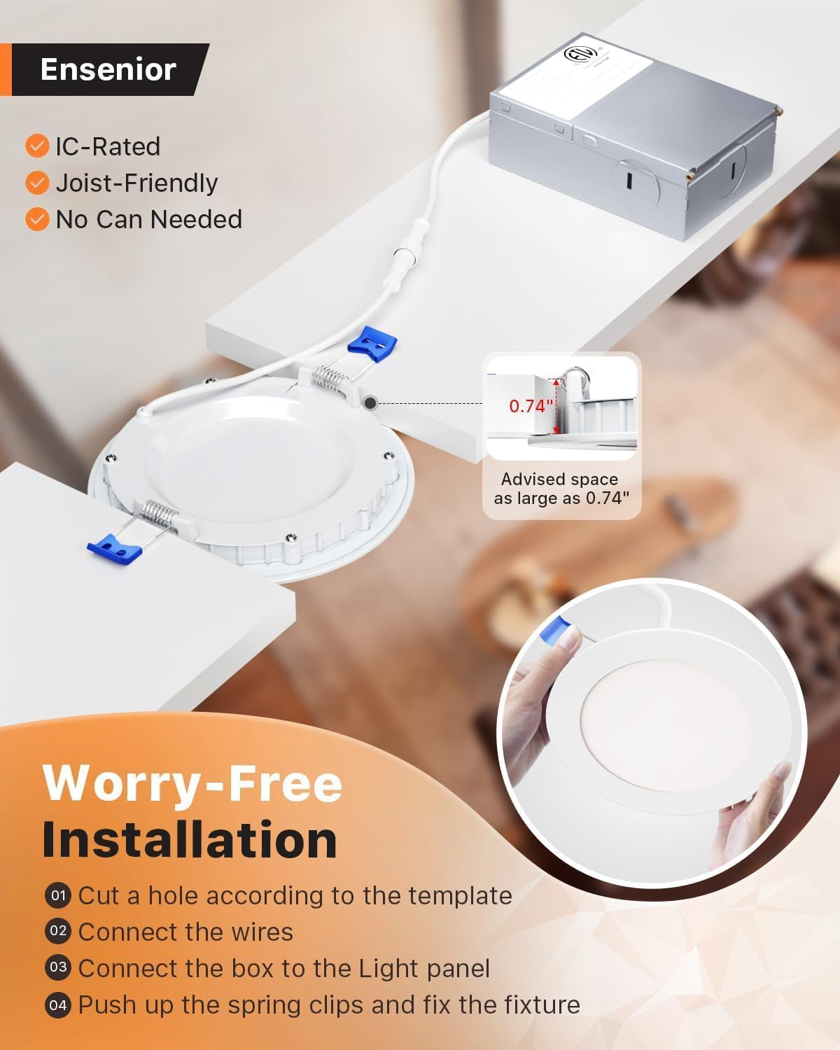 16 Pack 6 Inch LED Recessed Ceiling Light, 3500K Neutral White, 1050LM 12W 120V, High Brightness Canless Wafer Downlight Dimmable - ETL&FCC&IC