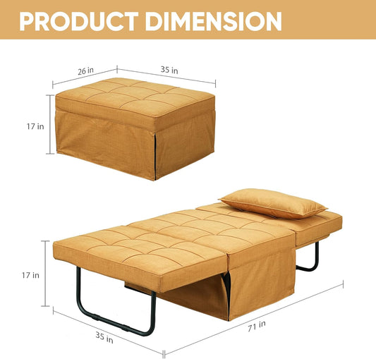 Convertible Sofa Bed, 4 in 1 Multi-Function Folding Ottoman Bed with Adjustable Backrest, Modern Futon Couch No Assembly for Living Room Apartment Office Small Space (Yellow)