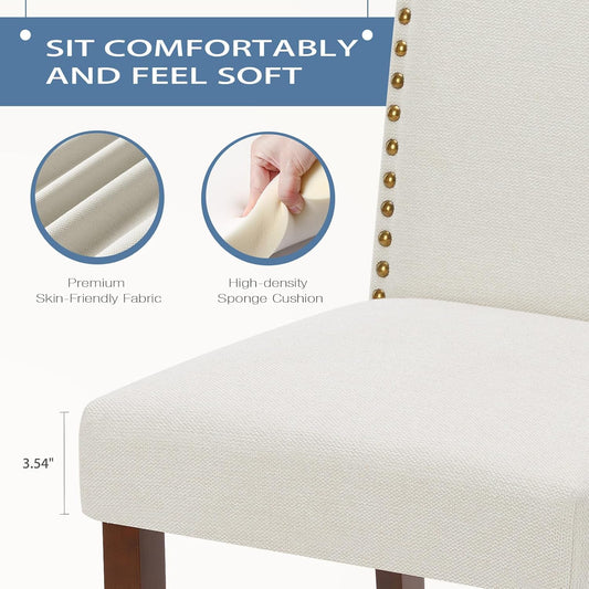 Dining Chairs Set of 2, Moden Kitchen Table Chairs with Wooden Legs and Padded Seat for Dining Room Kitchen Living Room Restaurant, Beige